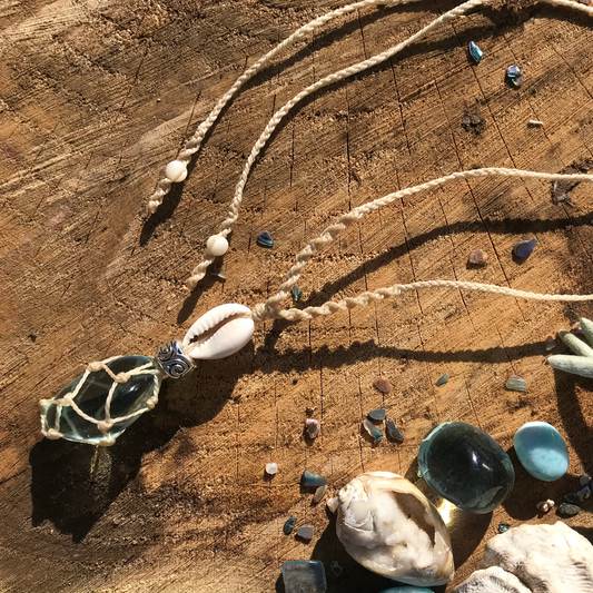 Blue Obsidian & Cowrie Shell Pendant