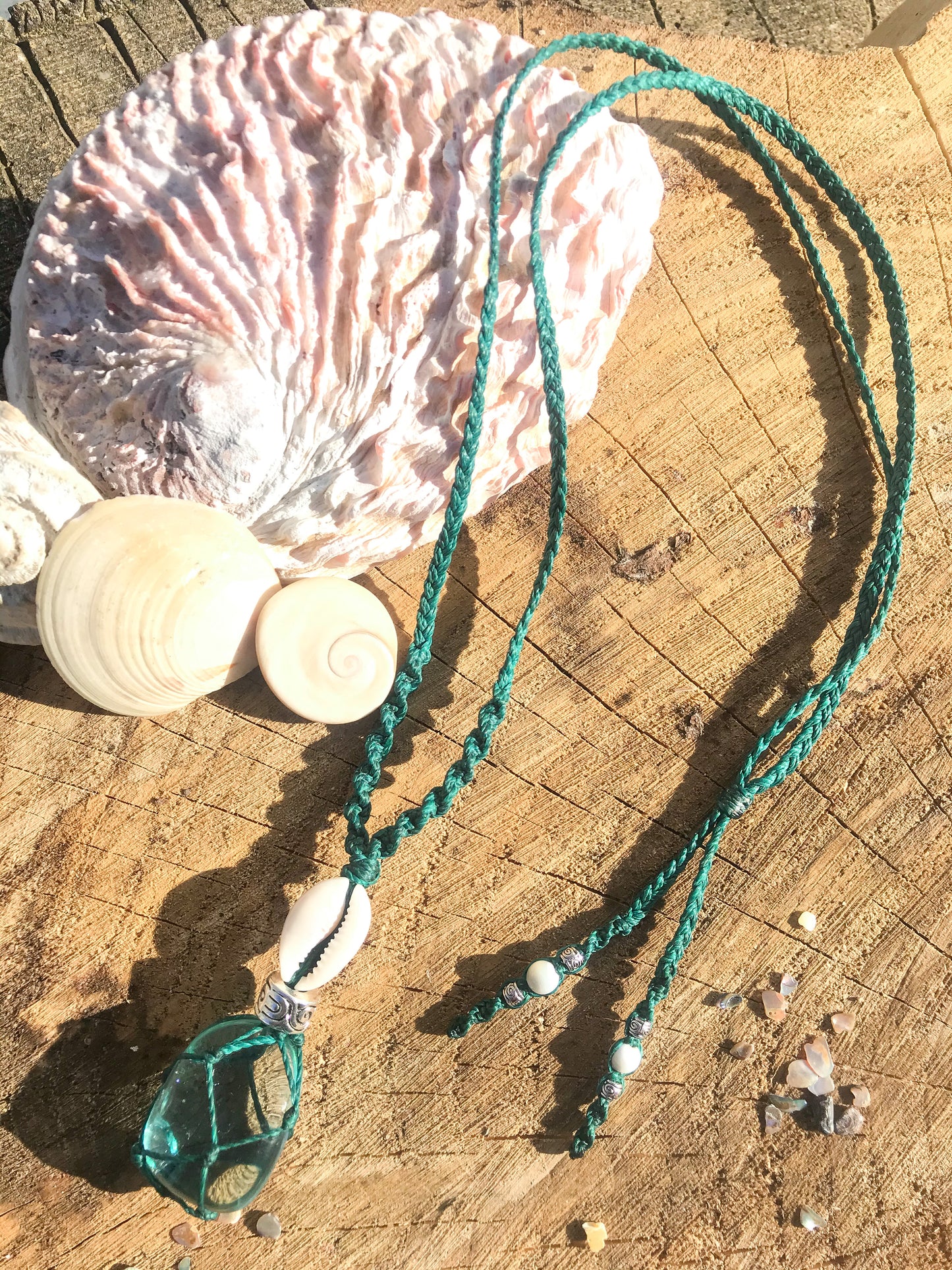 Blue Obsidian & Cowrie Shell Necklace Teal