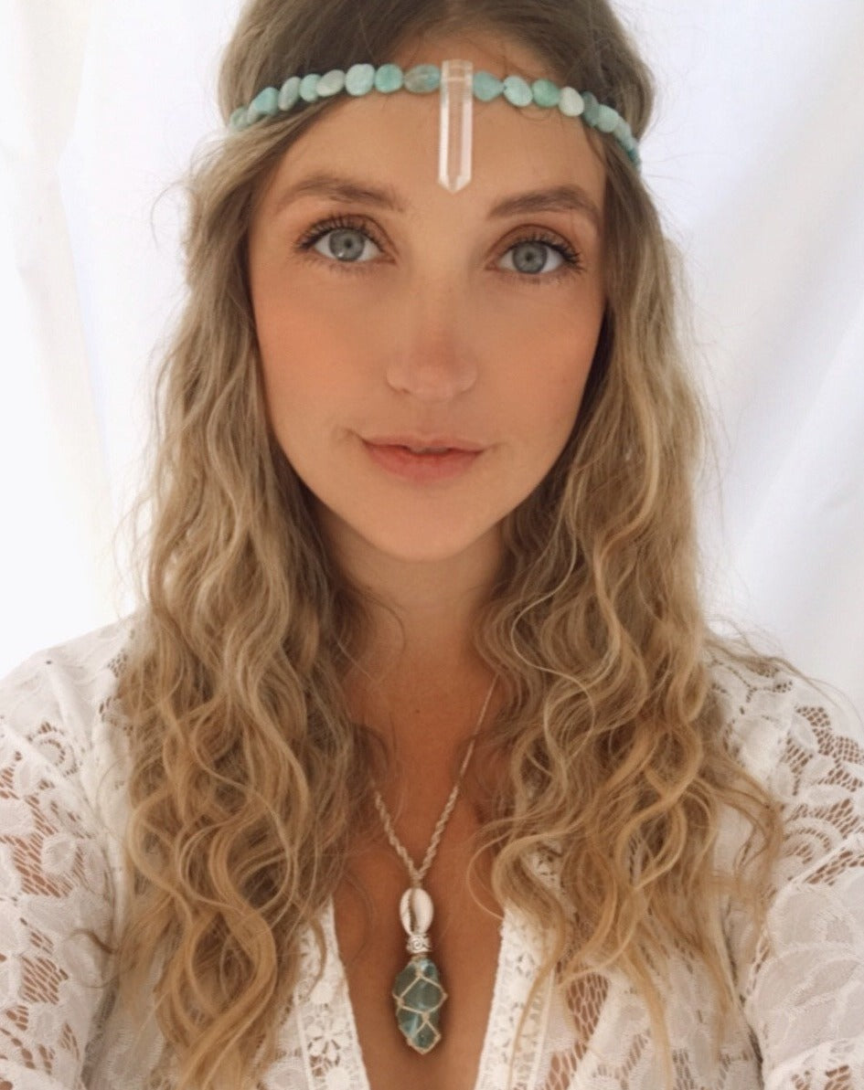 Blue Obsidian & Cowrie Shell Pendant