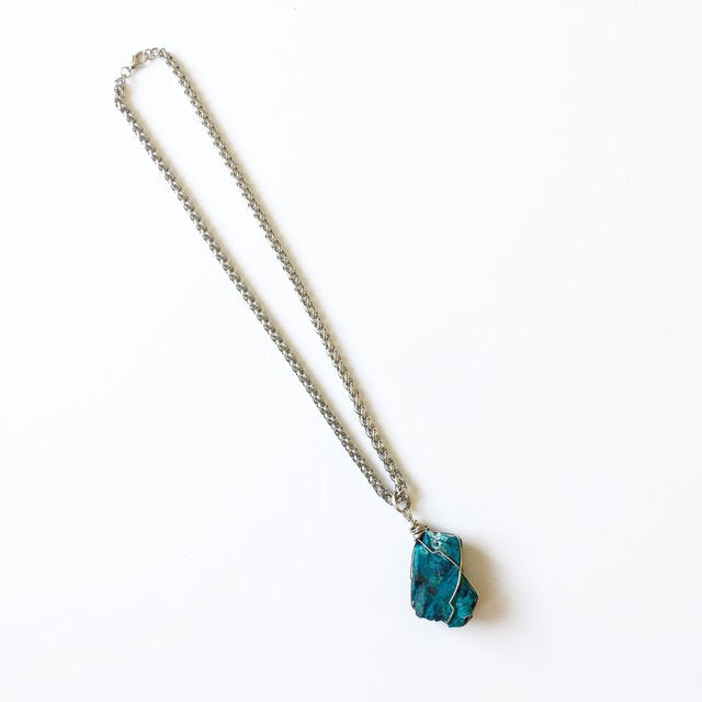 Chrysocolla wire wrapped Goddess healing pendant