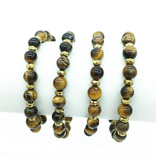 Tigers Eye & Hematite Semiprecious Bracelet