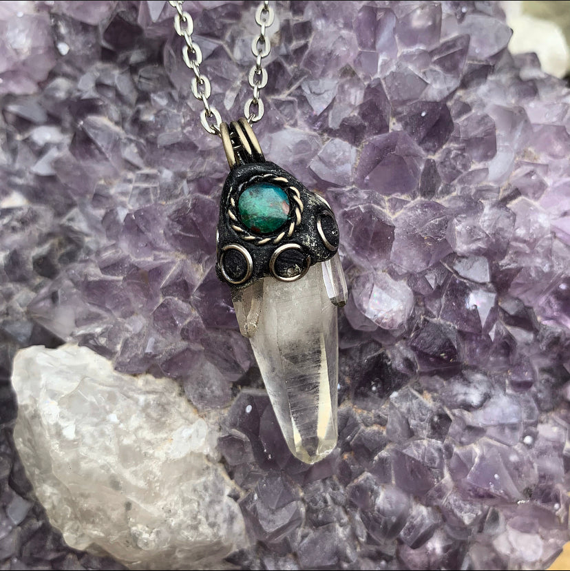 Clear Quartz & Chrysocolla Clay Pendant