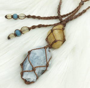 Raw Calcite Macrame Pendant