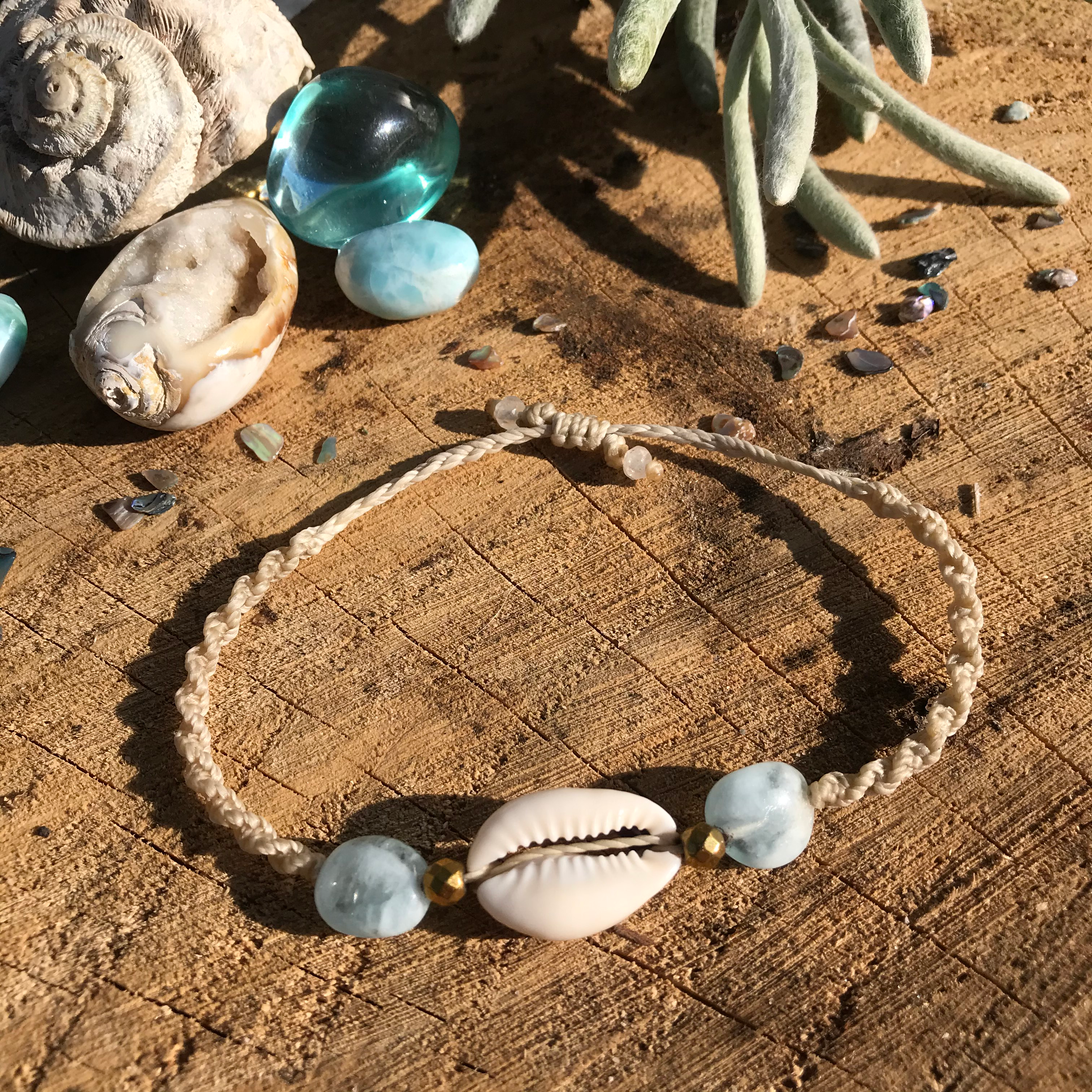 Aquamarine Cowrie Shell Bracelet