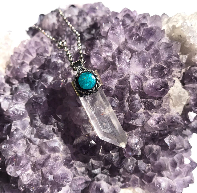 Clear Quartz & Chrysocolla Pendant