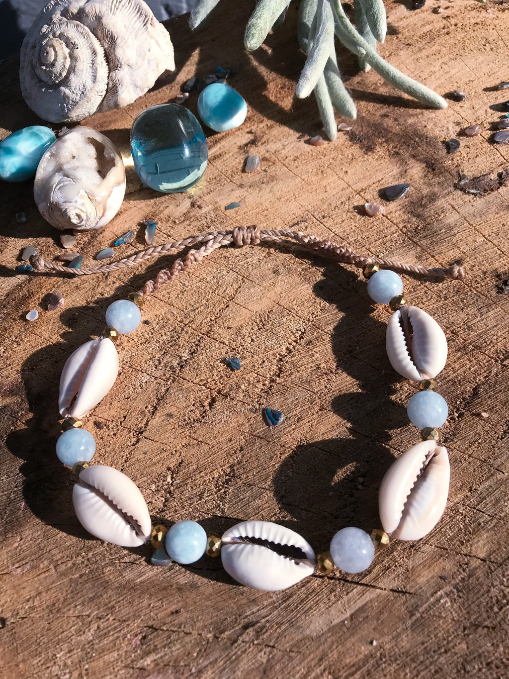 Aquamarine and Cowrie Shell Anklet