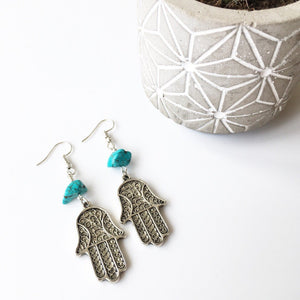 Turquoise Hamsa Hand Protection Earrings