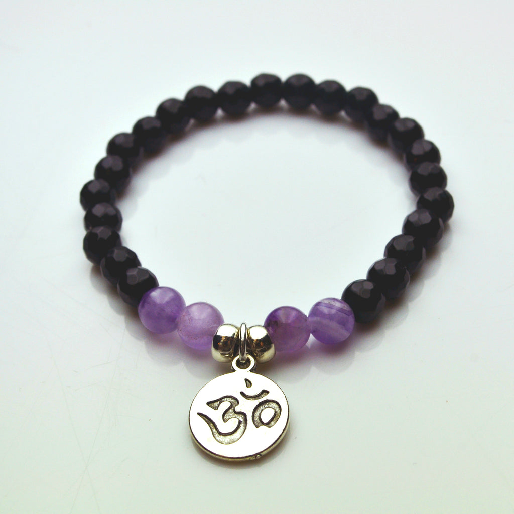 Black Onyx and Amethyst Om Bracelet - Lost Cosmos