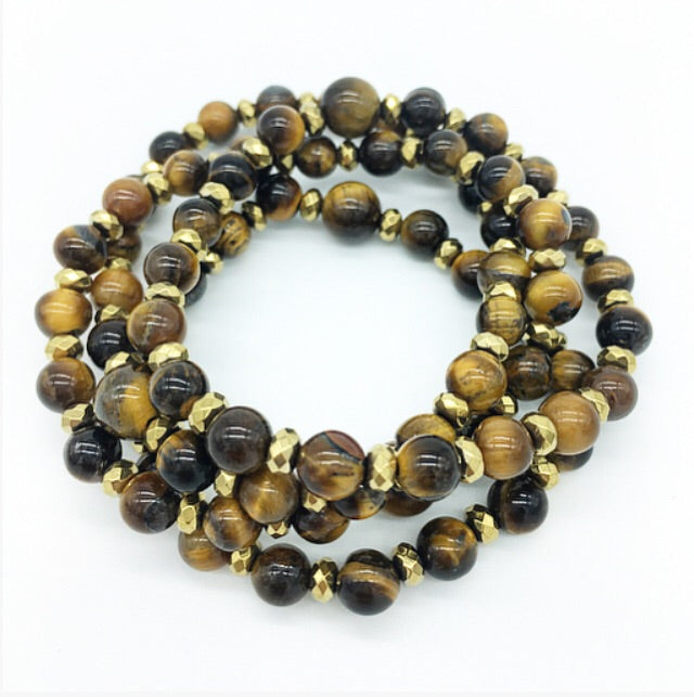 Tigers Eye & Hematite Semiprecious Bracelet